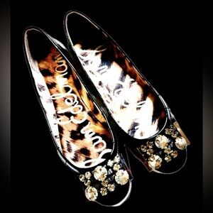 Sam Edelman Black patent leather flats w/ champagne gems